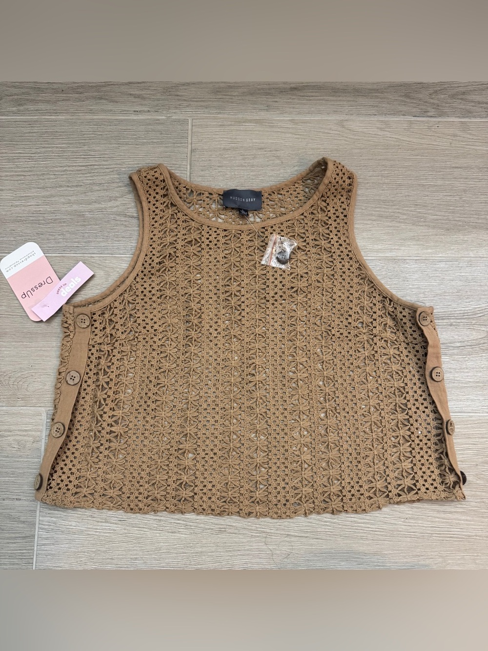NWT Hudson Gray Sleeveless Crew Neck Crochet Top 🤎
